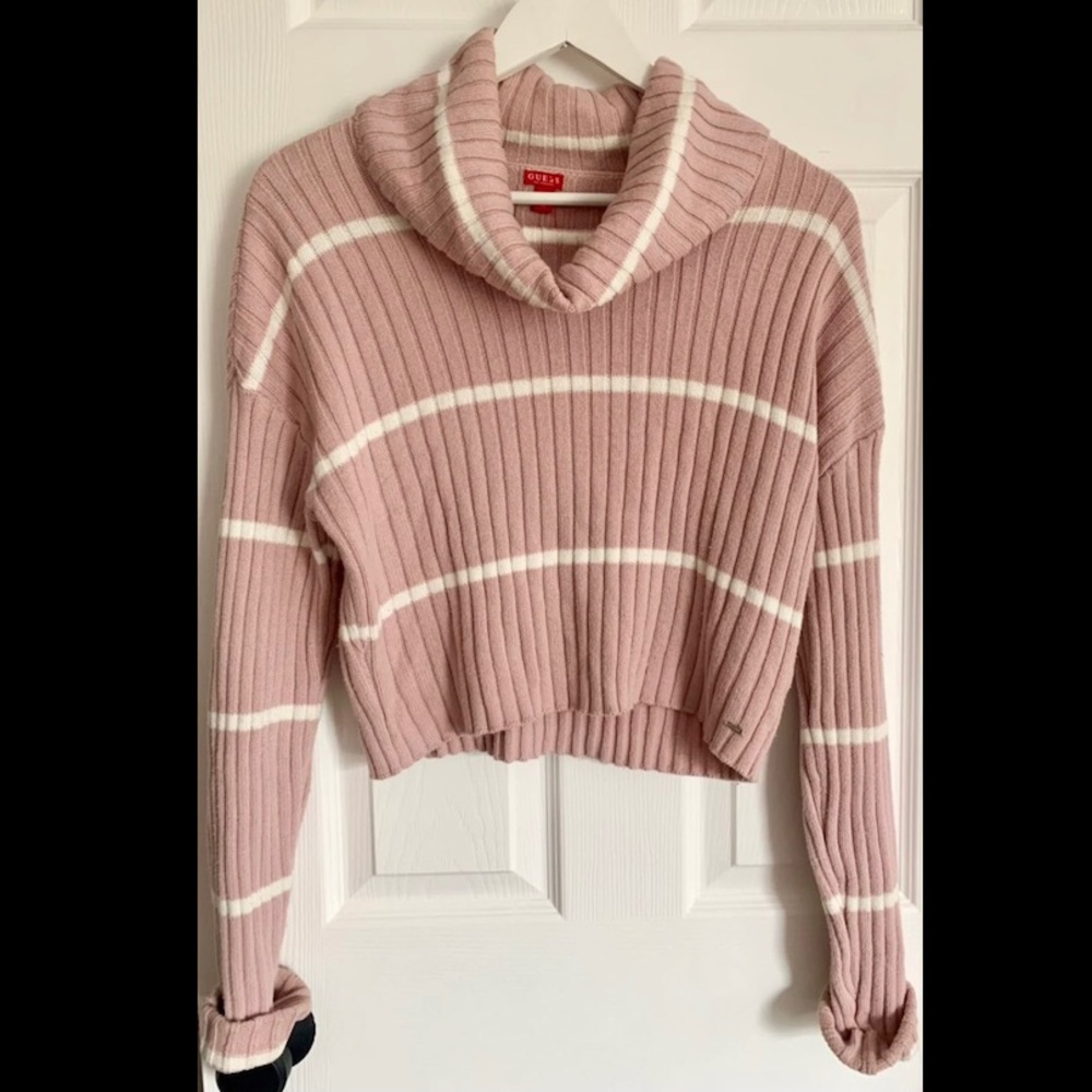 Guess Pink Striped Cropped Sweater
